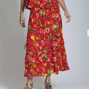 APNE SCARLET GROVE TIERED RUFFLE ELASTIC WAIST PULL ON SKIRT L